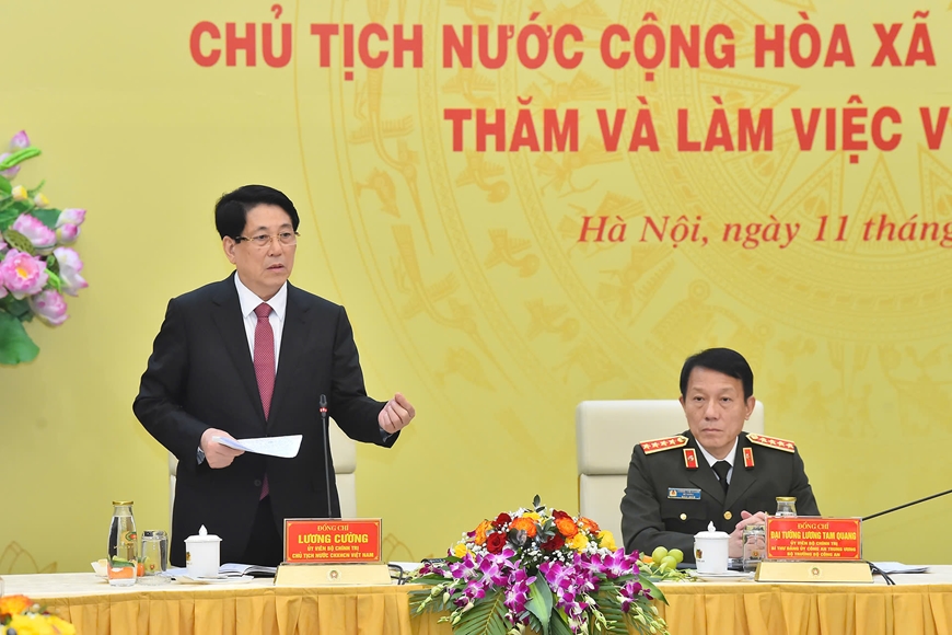 Chủ tịch nước Lương Cường thăm và làm việc với Bộ Công an