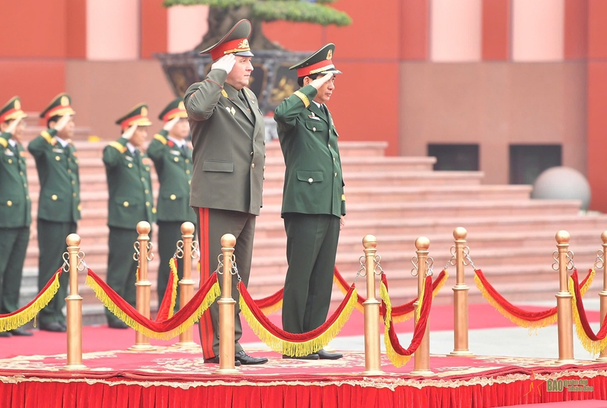 Đại tướng Phan Văn Giang chủ trì lễ đón Bộ trưởng Bộ Quốc phòng Belarus