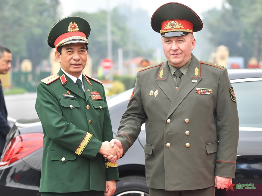 Đại tướng Phan Văn Giang chủ trì lễ đón Bộ trưởng Bộ Quốc phòng Belarus