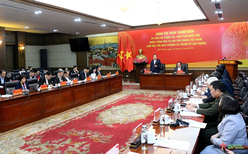 Chủ tịch Quốc hội Trần Thanh Mẫn làm việc với Ban Thường vụ Thành ủy Hải Phòng