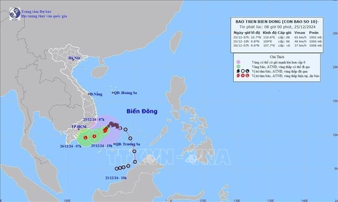 Thời tiết ngày 25-12: Bão số 10 suy yếu thành áp thấp nhiệt đới