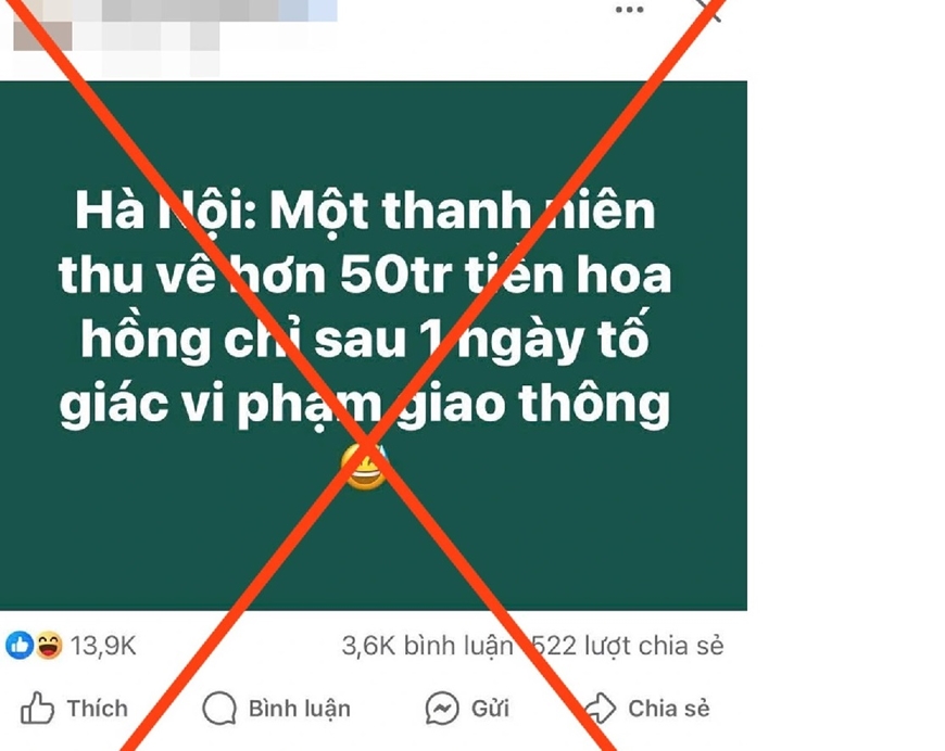 Thông tin người dân thu được 50 triệu đồng/ngày do tố giác vi phạm giao thông là không chính xác