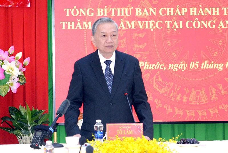 Tổng Bí thư Tô Lâm làm việc với Công an tỉnh Bình Phước
