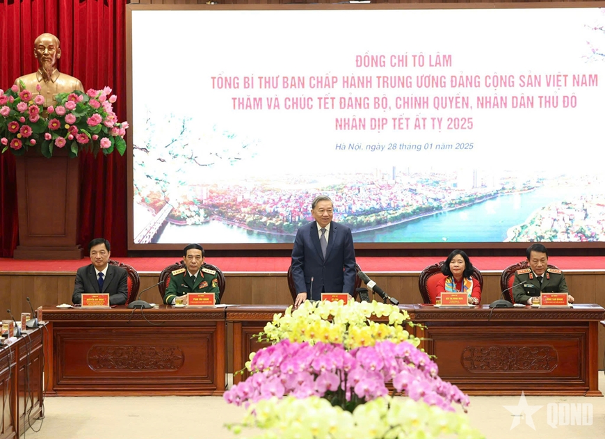 Tổng Bí thư Tô Lâm thăm, chúc Tết Đảng bộ, chính quyền, nhân dân Thủ đô Hà Nội