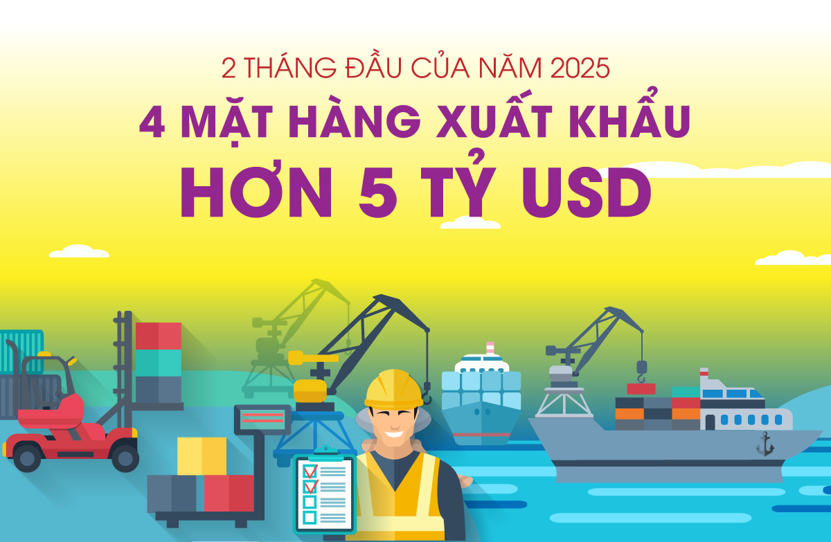 4 mặt hàng xuất khẩu trên 5 tỷ USD trong 2 tháng đầu của năm 2025