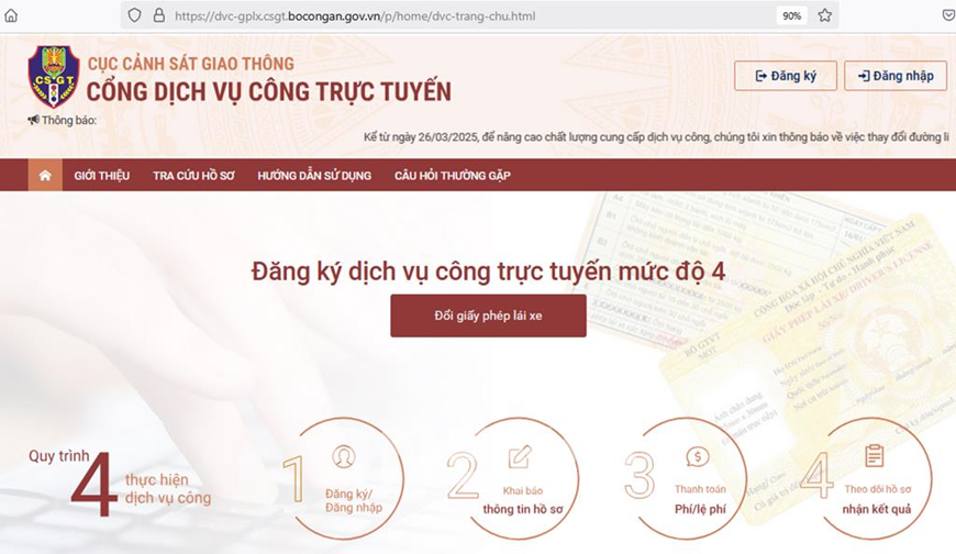 ​Trang thông tin mới cung cấp dịch vụ công về cấp, đổi giấy phép lái xe