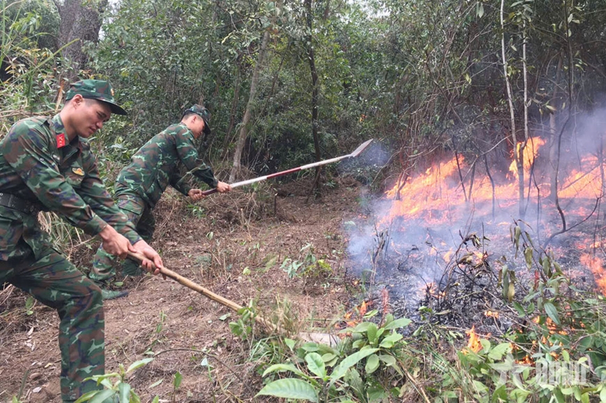 LLVT thành phố Uông Bí (Quảng Ninh) phối hợp chữa cháy rừng