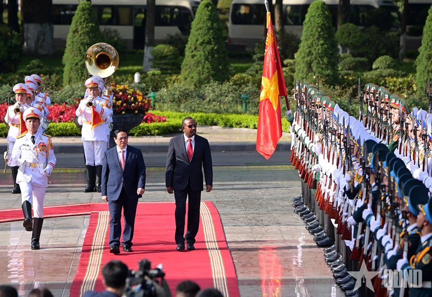 Thủ tướng Phạm Minh Chính chủ trì lễ đón và hội đàm với Thủ tướng Ethiopia