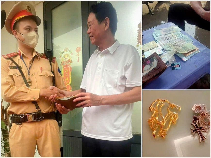 Cảnh sát giao thông trả lại tiền và vàng cho người đánh rơi