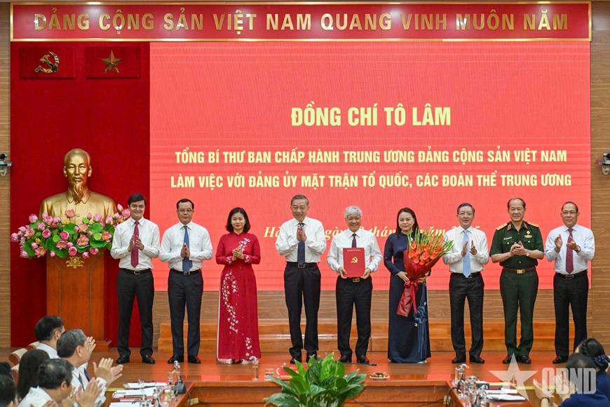 Tổng Bí thư Tô Lâm làm việc với Đảng ủy Mặt trận Tổ quốc, các đoàn thể Trung ương