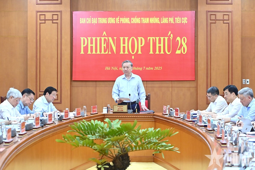 Tổng Bí thư Tô Lâm phát biểu chỉ đạo tại Phiên họp thứ 28 của Ban Chỉ đạo Trung ương về phòng, chống tham nhũng, lãng phí, tiêu cực. Ảnh: NGUYỄN KHOA
