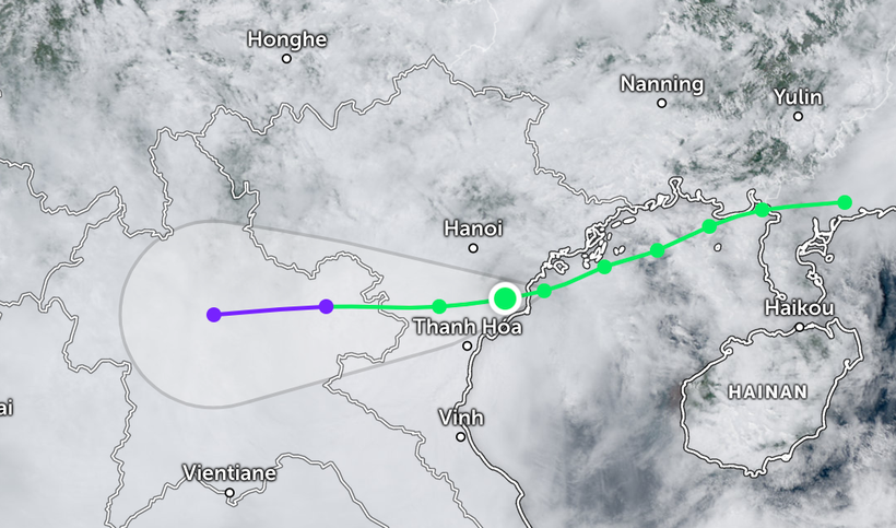 Bão số 3 nằm trên đất liền các tỉnh Ninh Bình - Thanh Hóa, sắp suy yếu thành áp thấp nhiệt đới