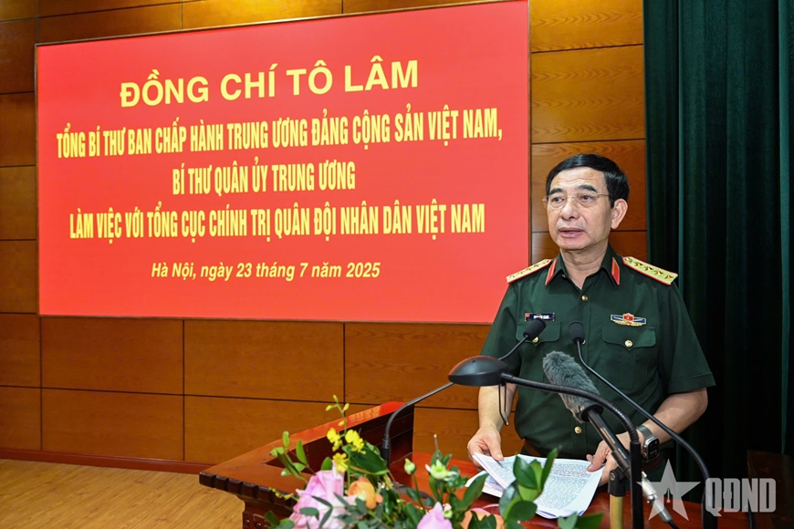 Tổng Bí thư Tô Lâm, Bí thư Quân ủy Trung ương làm việc với Tổng cục Chính trị Quân đội nhân dân Việt Nam