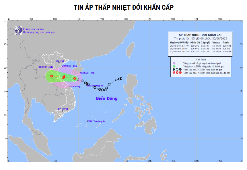 Thời tiết hôm nay (30-8): Áp thấp nhiệt đới có khả năng mạnh lên thành bão