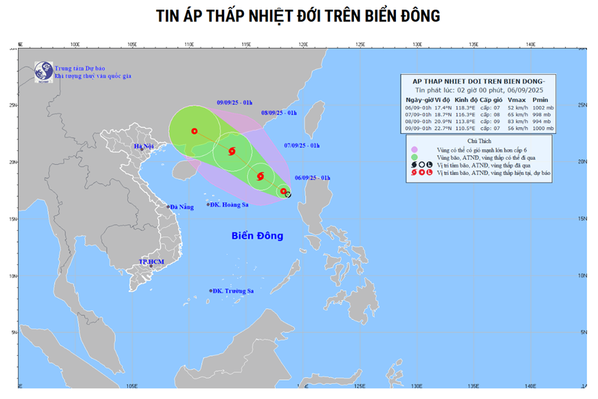 Thời tiết hôm nay (6-9): Áp thấp nhiệt đới di chuyển theo hướng Tây Bắc
