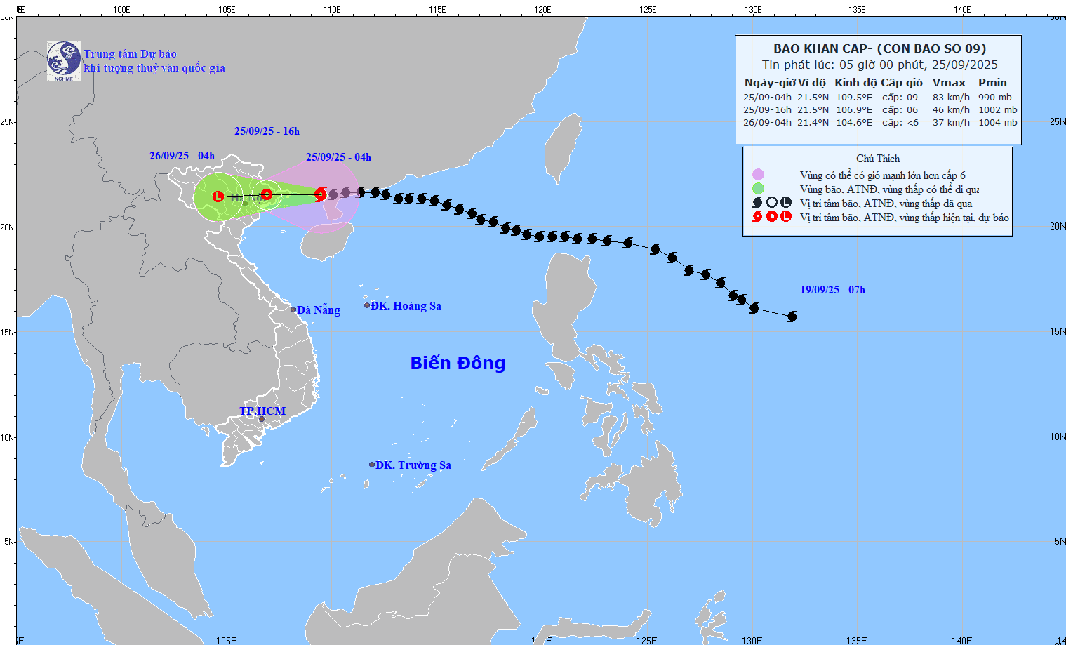 Thời tiết hôm nay (25-9): Bão số 9 cách Móng Cái (Quảng Ninh) khoảng 170km, gió giật cấp 11