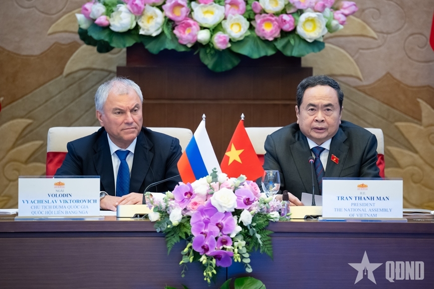 Chủ tịch Quốc hội Trần Thanh Mẫn đón và hội đàm Chủ tịch Duma Quốc gia Quốc hội Liên bang Nga Vyacheslav Volodin