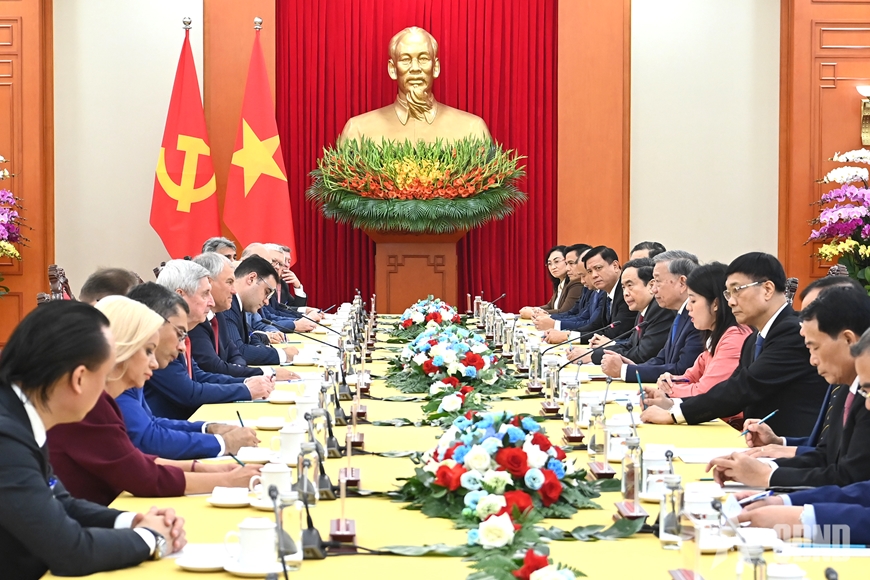 Tổng Bí thư Tô Lâm tiếp Chủ tịch Duma Quốc gia Quốc hội Liên bang Nga Vyacheslav Volodin