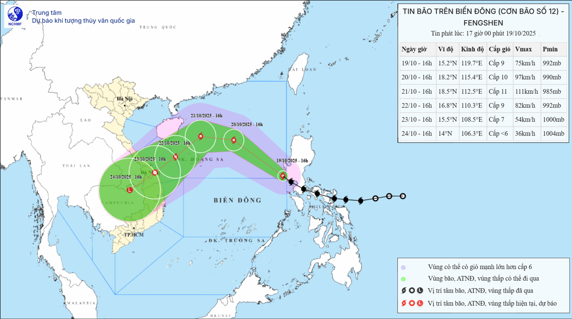Bão Fengshen vào Biển Đông, trở thành bão số 12 trong năm 2025