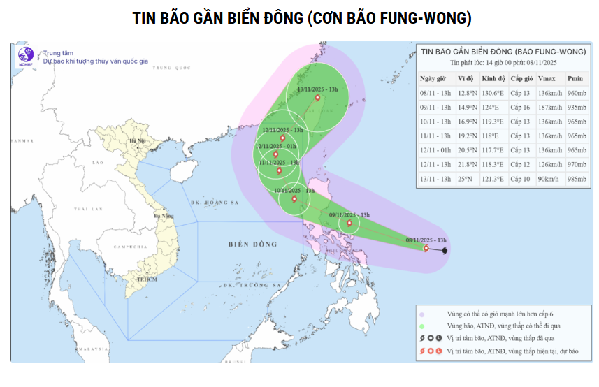 Bão Fung-Wong có khả năng di chuyển vào Biển Đông vào sáng 10-11