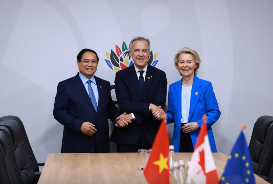 Thủ tướng Phạm Minh Chính thảo luận với Thủ tướng Canada, Chủ tịch EU về tăng cường kết nối CPTPP - EU