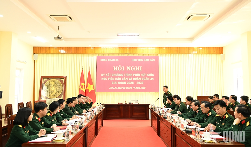 Quân đoàn 34 và Học viện Hậu cần ký kết phối hợp giai đoạn 2025-2030