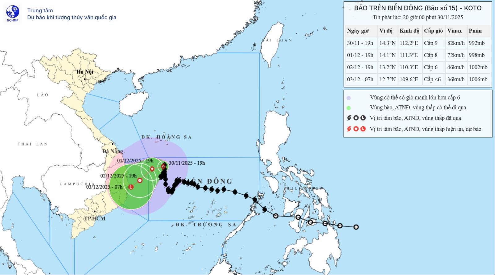 Bão số 15 ít dịch chuyển, hướng về bờ biển phía Đông các tỉnh Gia Lai, Đắk Lắk