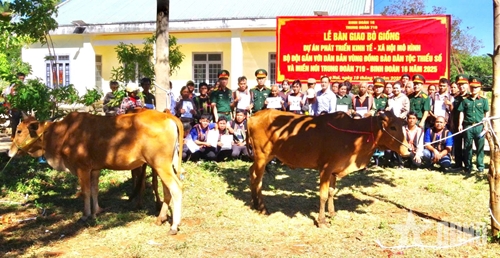 Trung đoàn 719 (Binh đoàn 16) trao bò giống hỗ trợ 41 hộ nghèo, cận nghèo