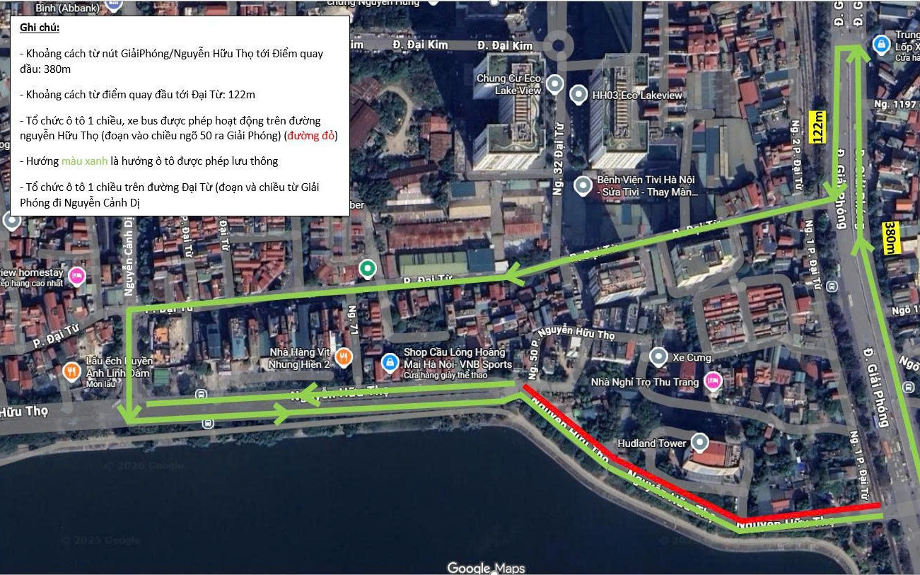 Hà Nội: Thí điểm điều chỉnh nút giao Giải Phóng - Nguyễn Hữu Thọ và trục đường Nguyễn Hữu Thọ, Đại Từ

