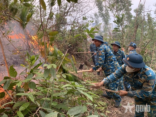 Bộ đội Sư đoàn 363 kịp thời dập tắt cháy rừng trên đồi Cột cờ