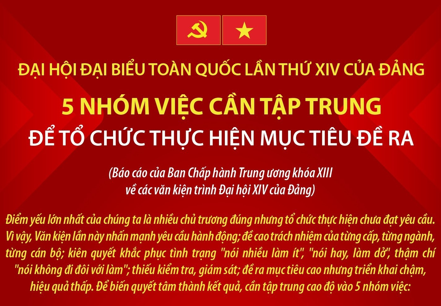 Đại hội XIV: 5 nhóm việc cần tập trung thực hiện