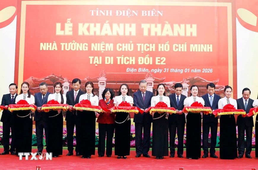 Tổng Bí thư Tô Lâm dự khánh thành Nhà tưởng niệm Chủ tịch Hồ Chí Minh tại Di tích Đồi E2 (Điện Biên)