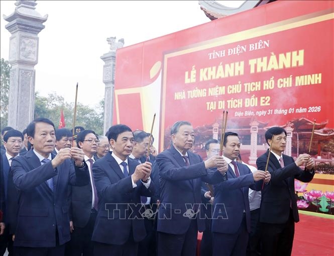 Tổng Bí thư Tô Lâm dự khánh thành Nhà tưởng niệm Chủ tịch Hồ Chí Minh tại Di tích Đồi E2 (Điện Biên)