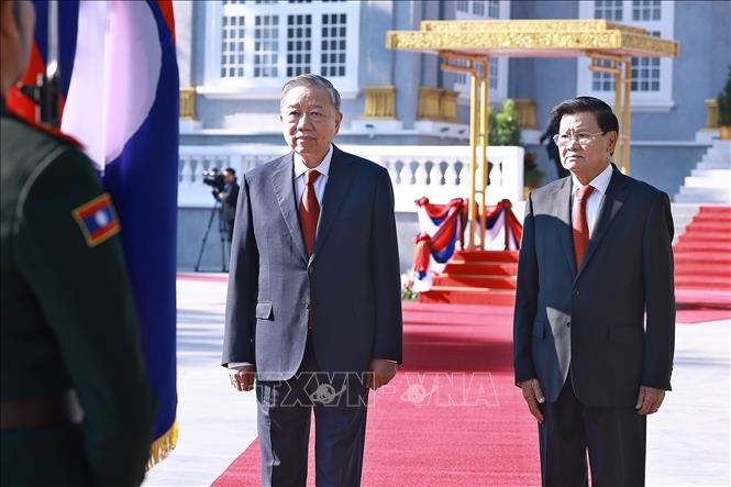 Lễ đ&oacute;n trọng thể Tổng B&iacute; thư T&ocirc; L&acirc;m tại thủ đ&ocirc; Vi&ecirc;ng Chăn (L&agrave;o)