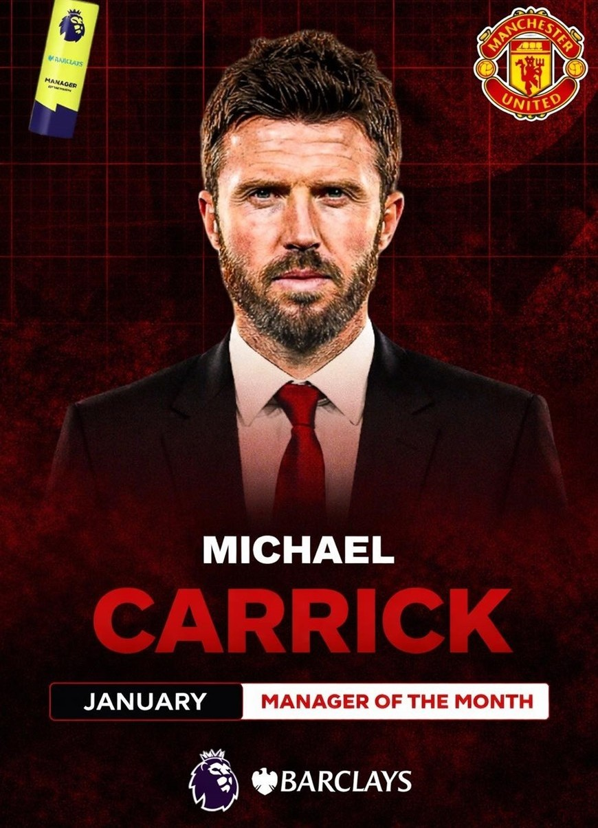 Michael Carrick nhận giải HLV xuất sắc nhất tháng 1-2026 Ngoại hạng Anh