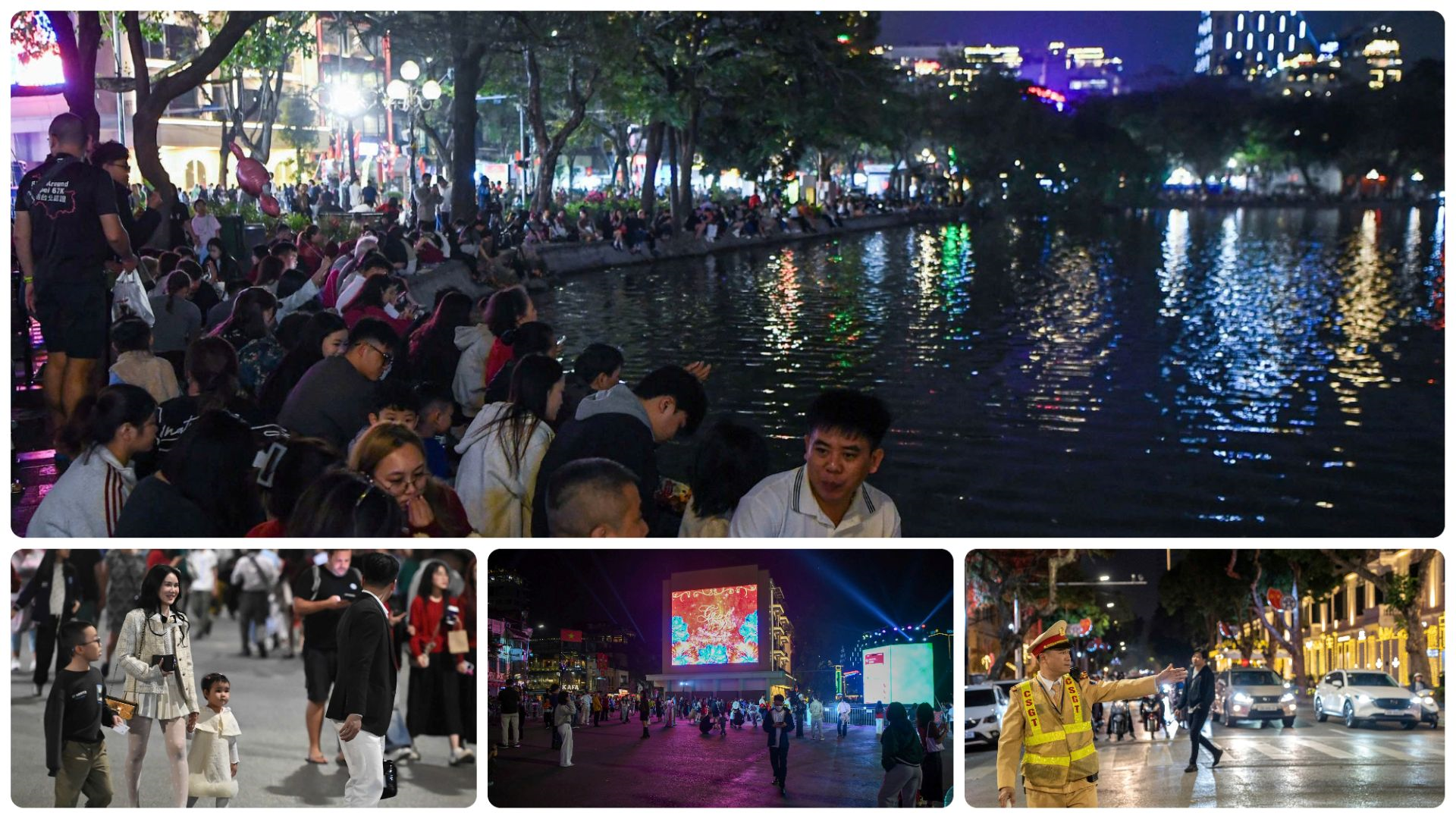 Người dân đổ về khu vực Hồ Hoàn Kiếm chuẩn bị xem pháo hoa đón chào năm mới

