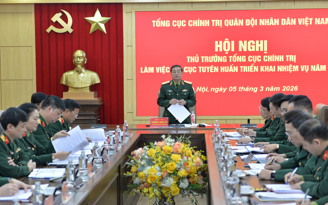 Thượng tướng Trương Thiên Tô làm việc với Cục Tuyên huấn triển khai nhiệm vụ năm 2026