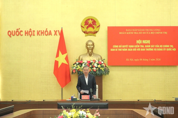 Tổng Bí thư Tô Lâm chủ trì Hội nghị công bố quyết định kiểm tra, giám sát năm 2026 đối với Ban Thường vụ Đảng ủy Quốc hội