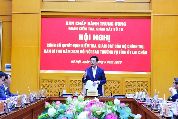 Đại tướng Phan Văn Giang chủ trì Hội nghị công bố quyết định kiểm tra, giám sát năm 2026 đối với Ban Thường vụ Tỉnh ủy Lai Châu