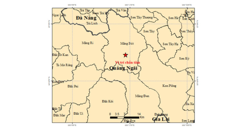 Động đất có độ lớn 3.7 tại Măng Bút, Quảng Ngãi