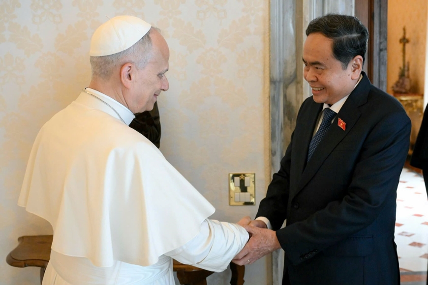 Chủ tịch Quốc hội Trần Thanh Mẫn hội kiến Gi&aacute;o ho&agrave;ng Leo XIV