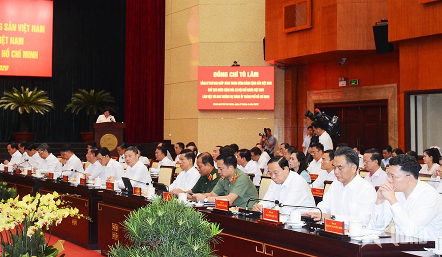 Tổng B&iacute; thư, Chủ tịch nước T&ocirc; L&acirc;m l&agrave;m việc với Ban Thường vụ Th&agrave;nh ủy TP Hồ Ch&iacute; Minh