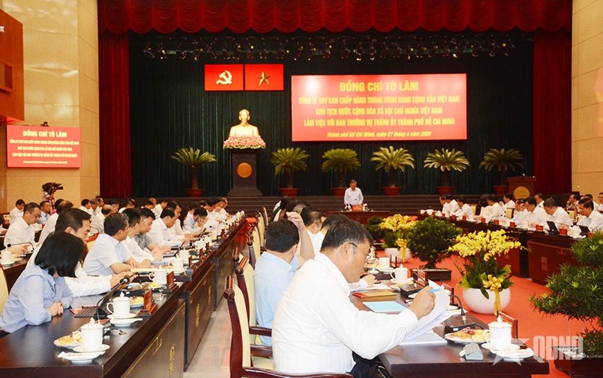 Tổng B&iacute; thư, Chủ tịch nước T&ocirc; L&acirc;m l&agrave;m việc với Ban Thường vụ Th&agrave;nh ủy TP Hồ Ch&iacute; Minh