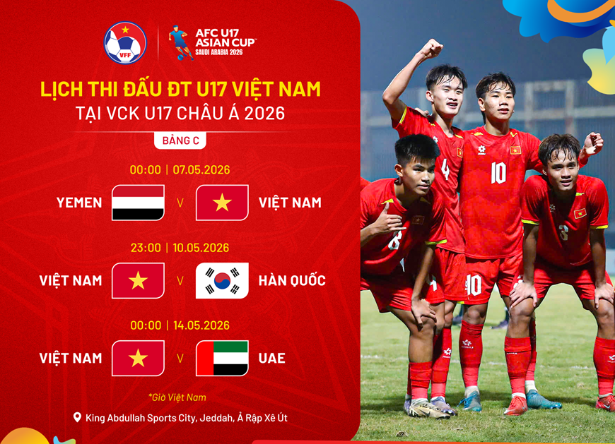 Lịch thi đấu U17 Việt Nam tại giải U17 ch&acirc;u &Aacute; 2026