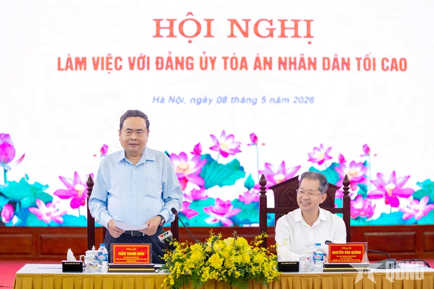 Chủ tịch Quốc hội Trần Thanh Mẫn chủ tr&igrave; hội nghị với Đảng ủy T&ograve;a &aacute;n nh&acirc;n d&acirc;n tối cao
