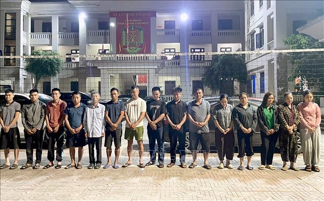Nghệ An: Triệt ph&aacute; tụ điểm đ&aacute;nh bạc trong rừng, bắt 16 đối tượng