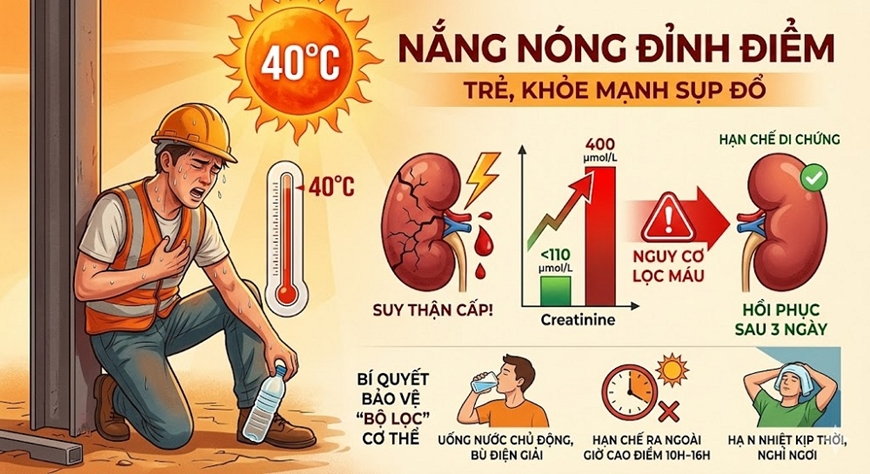 Mất nước nghi&ecirc;m trọng do nắng n&oacute;ng c&oacute; thể g&acirc;y tổn thương thận cấp