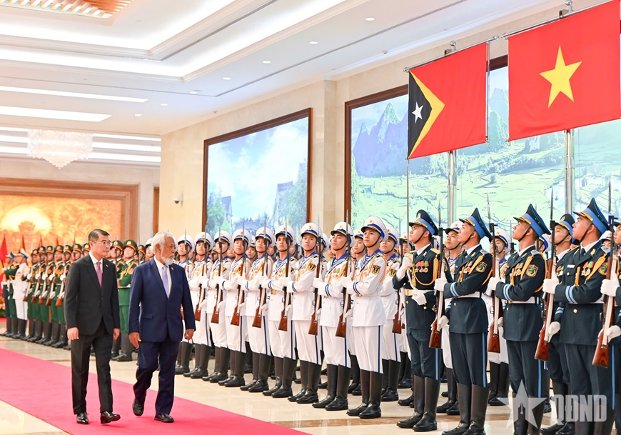 Thủ tướng L&ecirc; Minh Hưng chủ tr&igrave; lễ đ&oacute;n Thủ tướng Timor-Leste thăm ch&iacute;nh thức Việt Nam