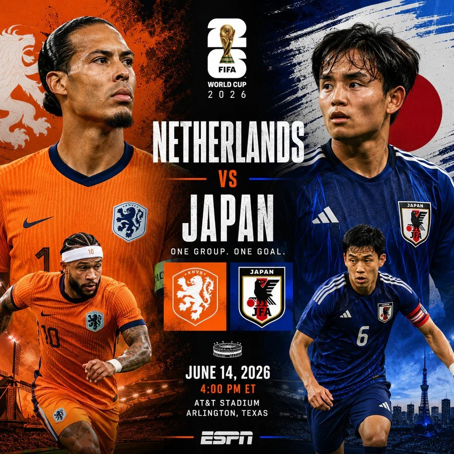 Link xem trực tiếp Hà Lan và Nhật Bản (bảng F World Cup 2026)