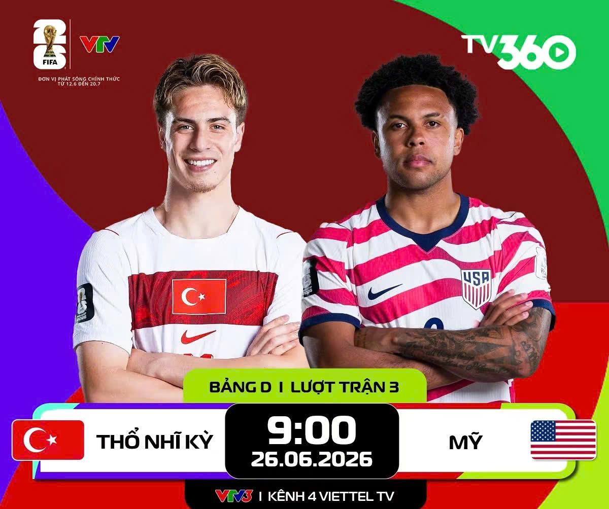 Link xem trực tiếp Thổ Nhĩ Kỳ và Mỹ (bảng D World Cup 2026)